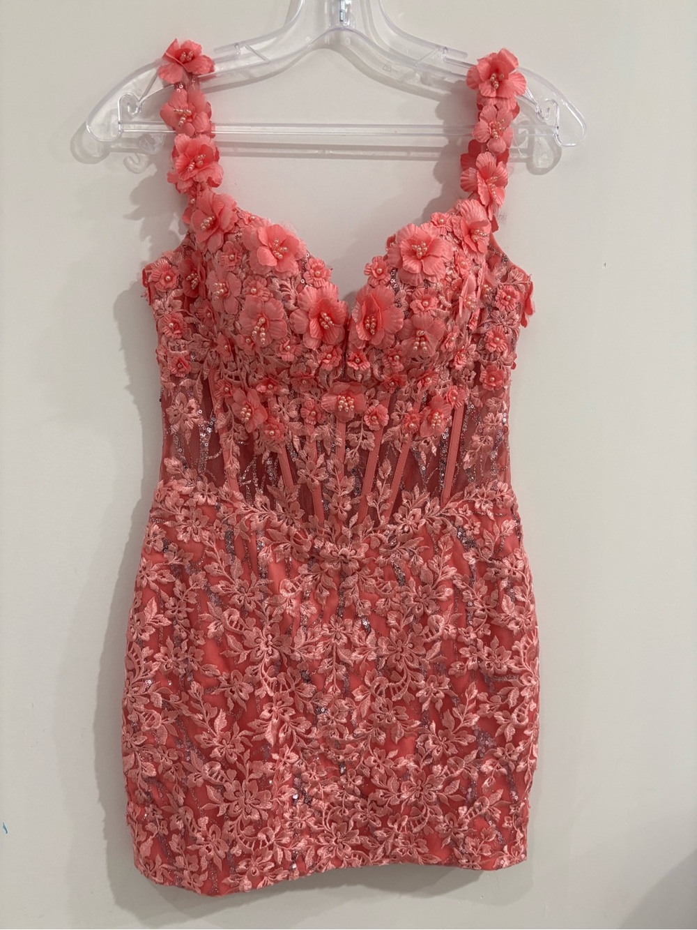Rachel Allan Pink Embroidered Homecoming Dress Formal Size 4